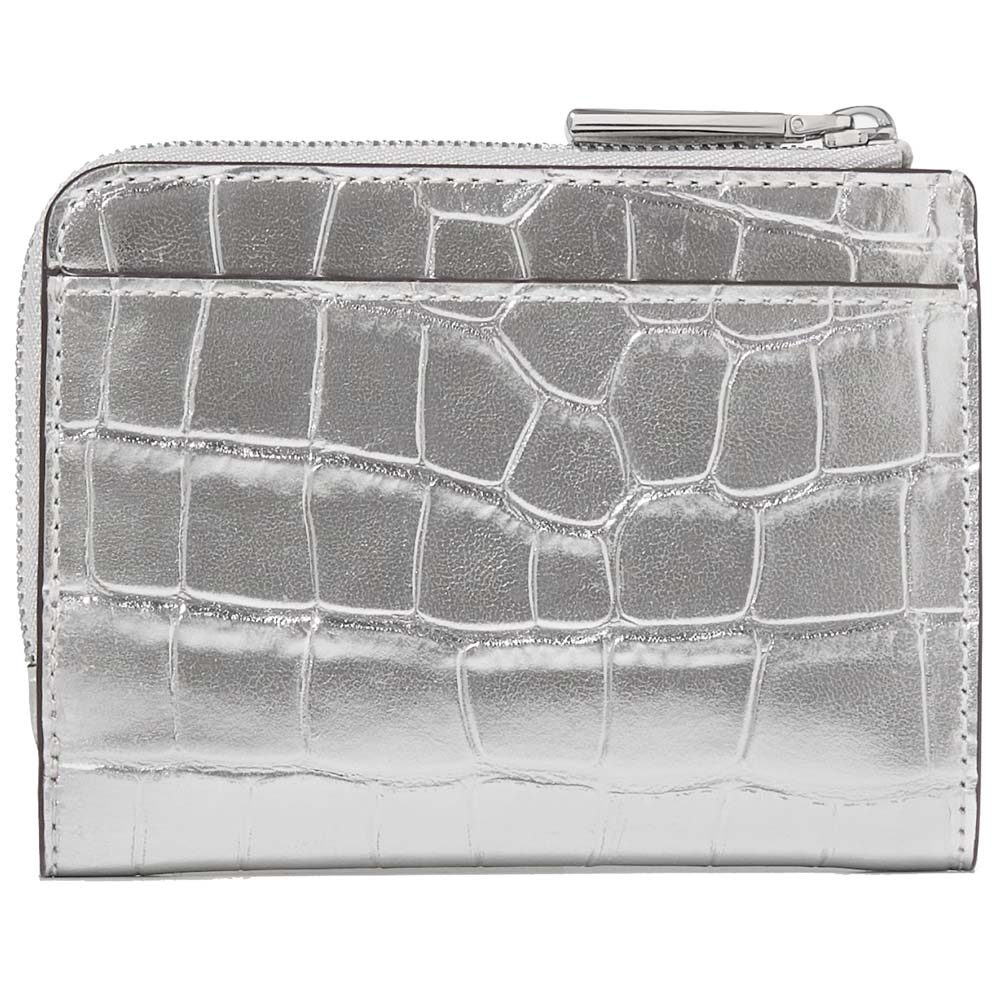 Kate Spade Madison Croc Embossed Small L-Zip Wallet Silver # KM622