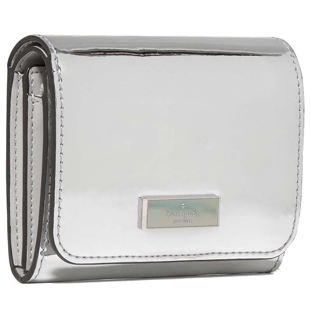 Kate Spade Bridget Mirror Metallic Small L-Zip Wallet Silver # KM555