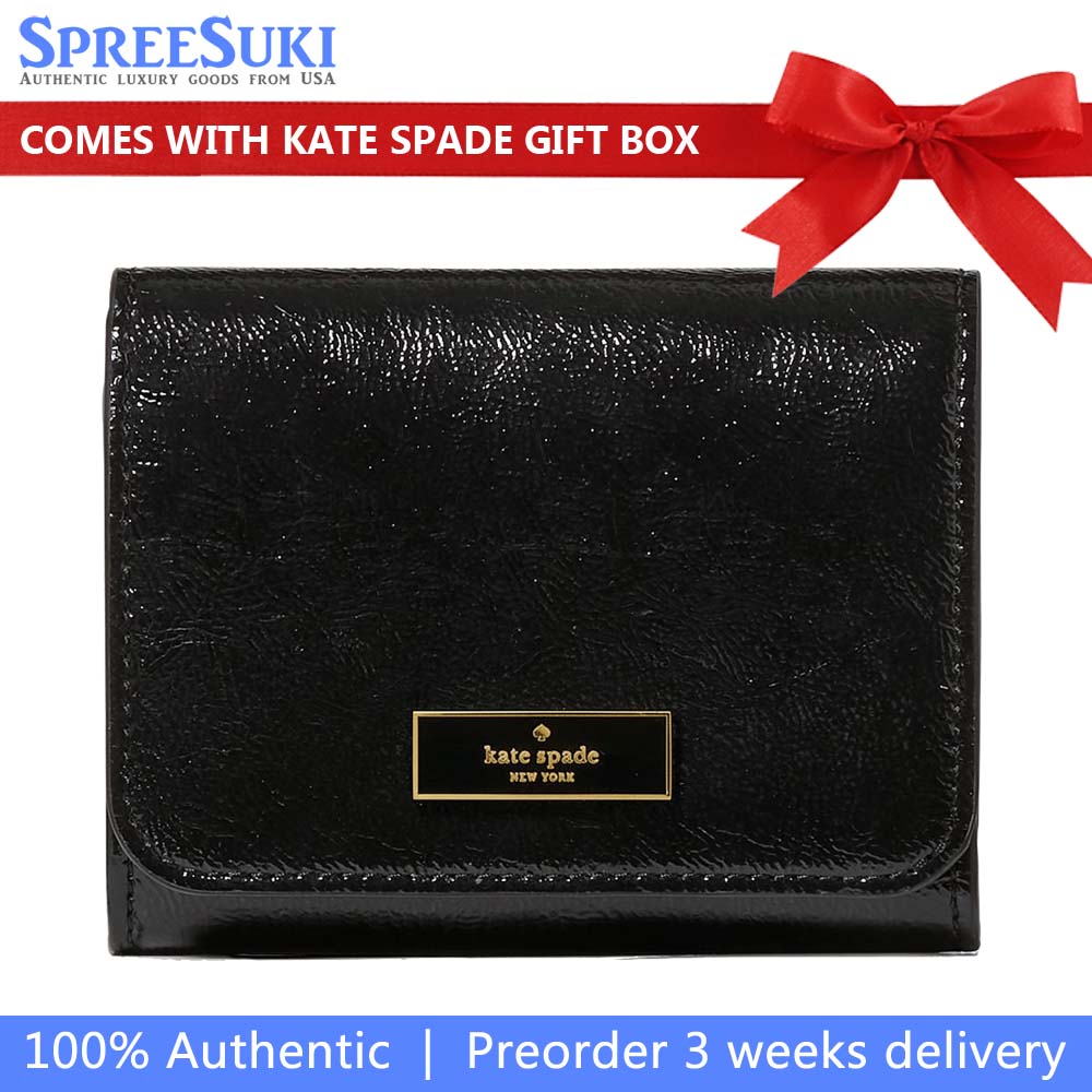 Kate Spade Bridget Crinkle Patent Small L-Zip Wallet Black # KM547