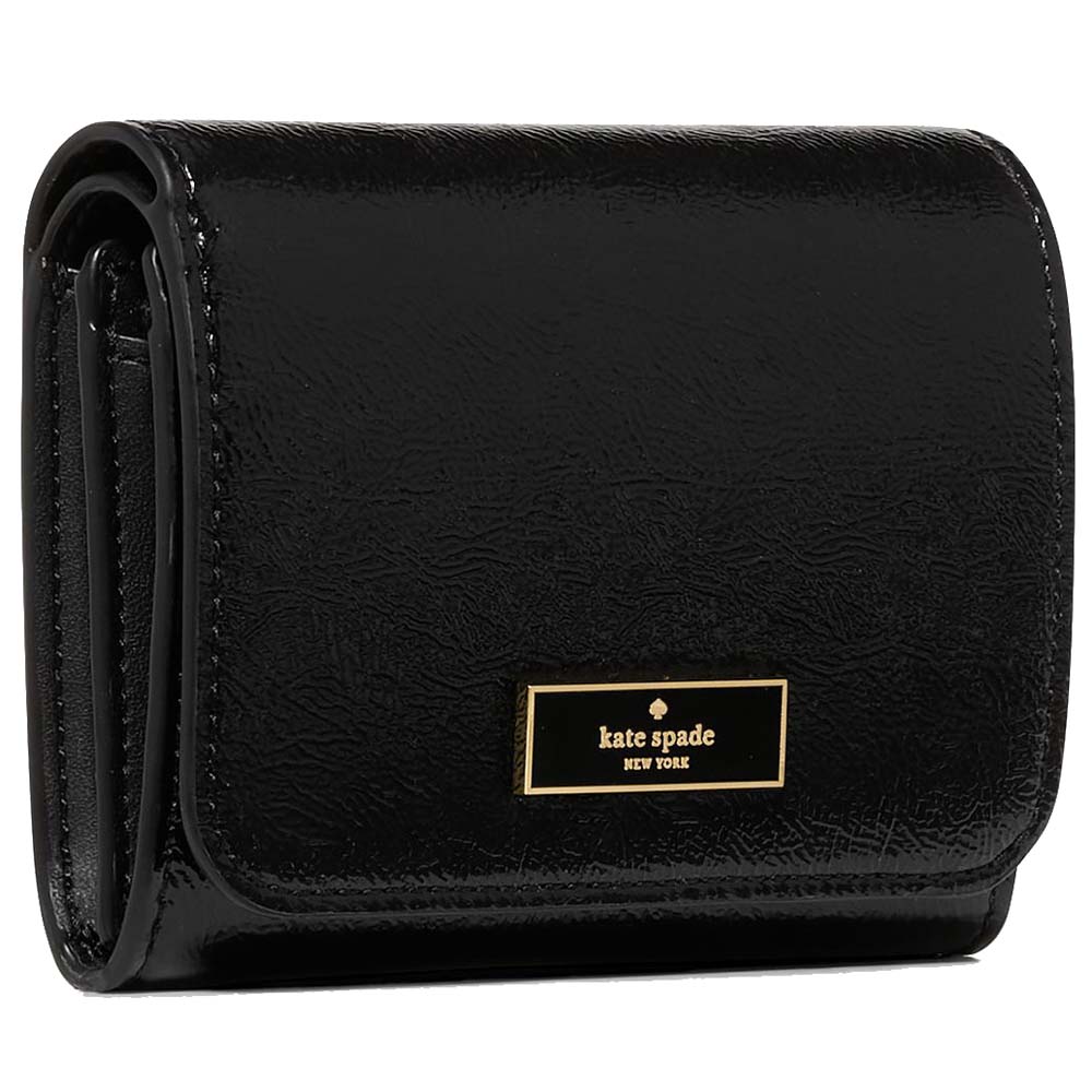 Kate Spade Bridget Crinkle Patent Small L-Zip Wallet Black # KM547