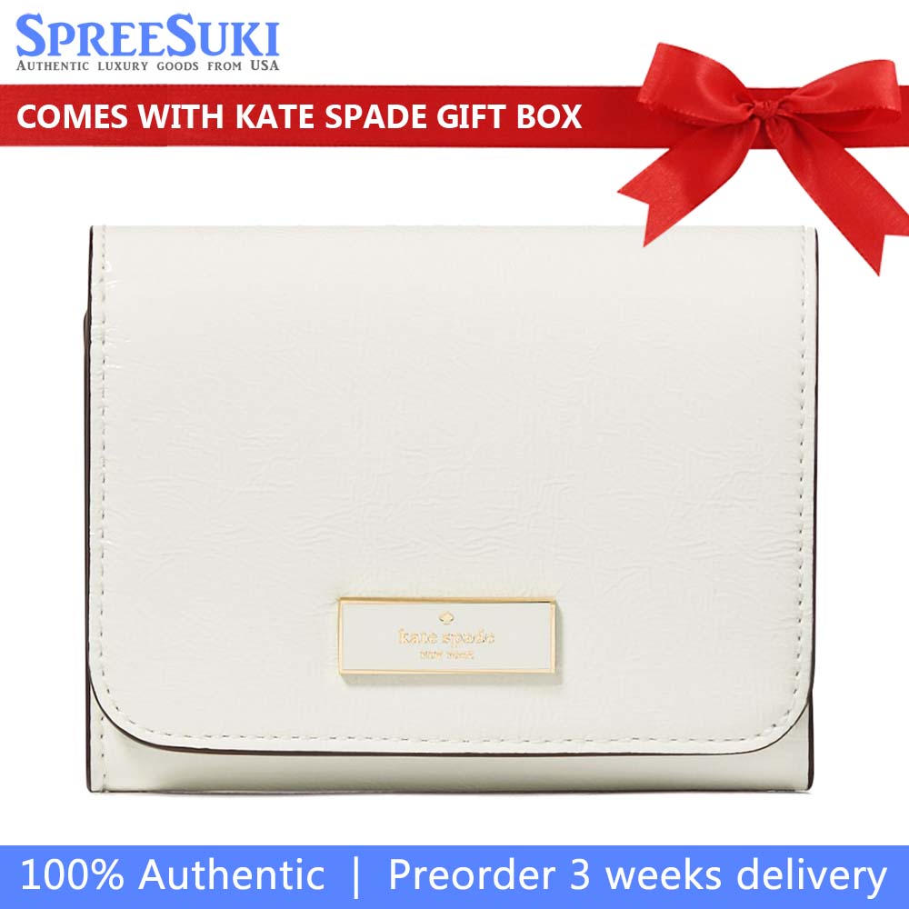Kate Spade Bridget Crinkle Patent Small L-Zip Wallet Meringue # KM547