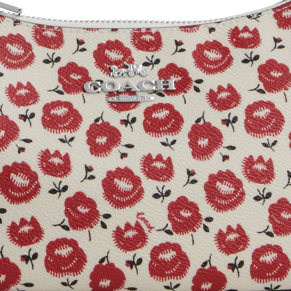 Coach Teri Shoulder Bag With Floral Print Silver Chalk Black Multi # CBI49