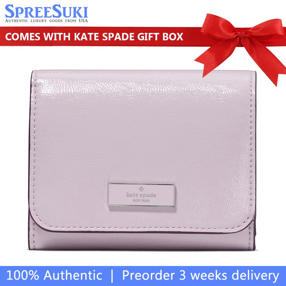 Kate Spade Bridget Crinkle Patent Small L-Zip Wallet Lilac Moonlight # KM547