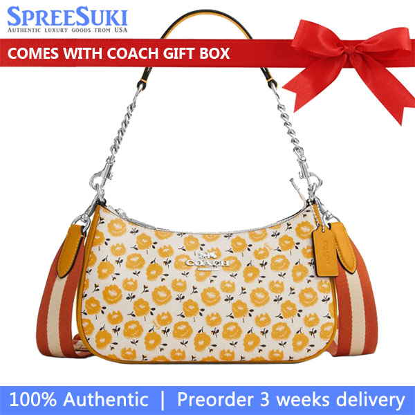 Coach Teri Shoulder Bag With Floral Print Silver Chalk Buttercup Multi # CBI49