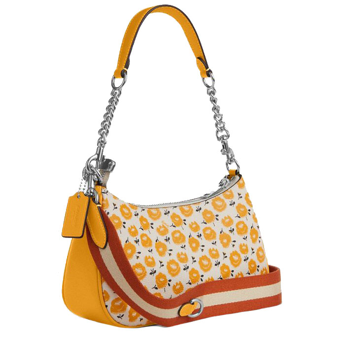 Coach Teri Shoulder Bag With Floral Print Silver Chalk Buttercup Multi # CBI49