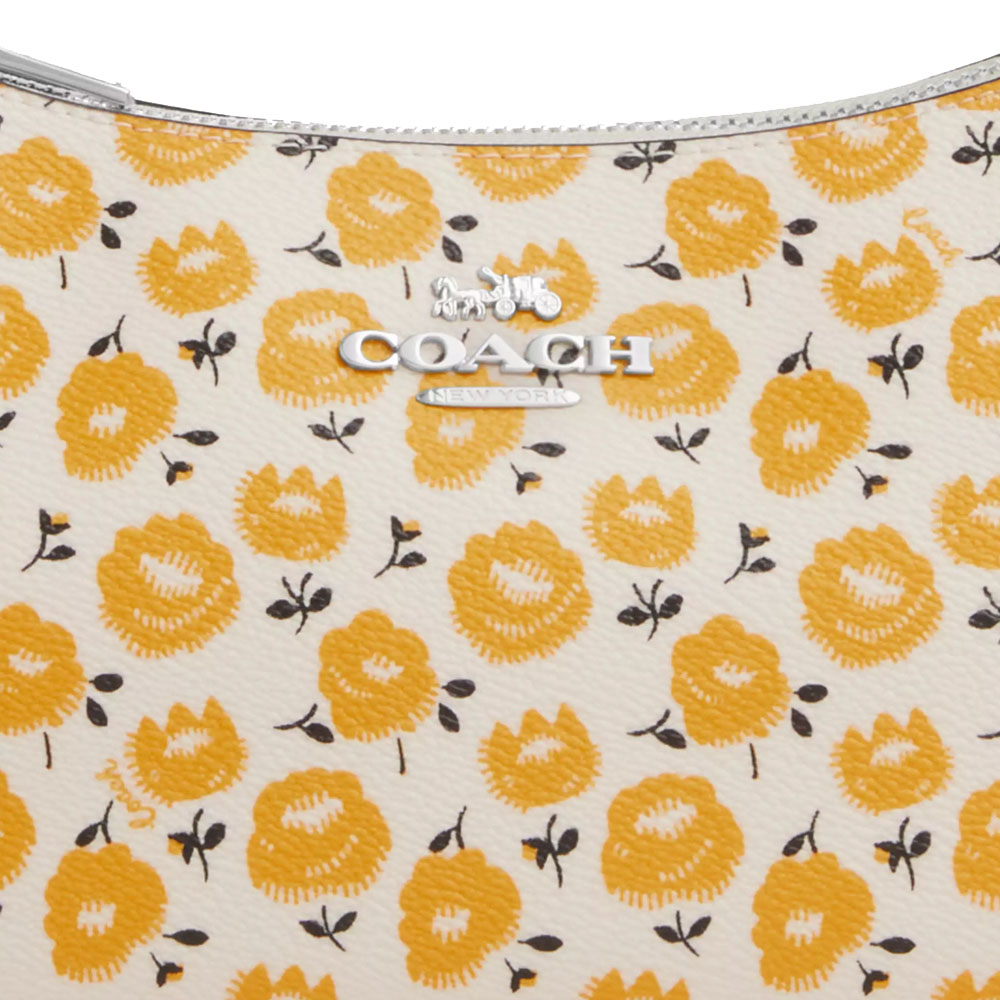 Coach Teri Shoulder Bag With Floral Print Silver Chalk Buttercup Multi # CBI49