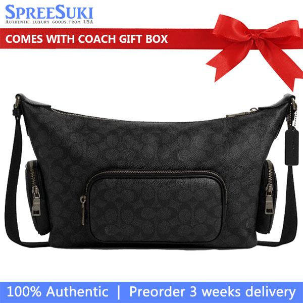 Coach Finn Crossbody Bag With Pockets In Signature Canvas Gunmetal Charcoal Black # CCG18