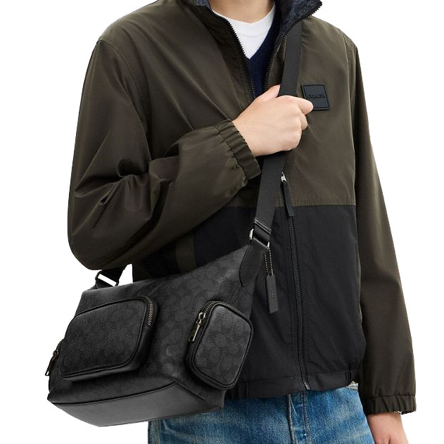 Coach Finn Crossbody Bag With Pockets In Signature Canvas Gunmetal Charcoal Black # CCG18