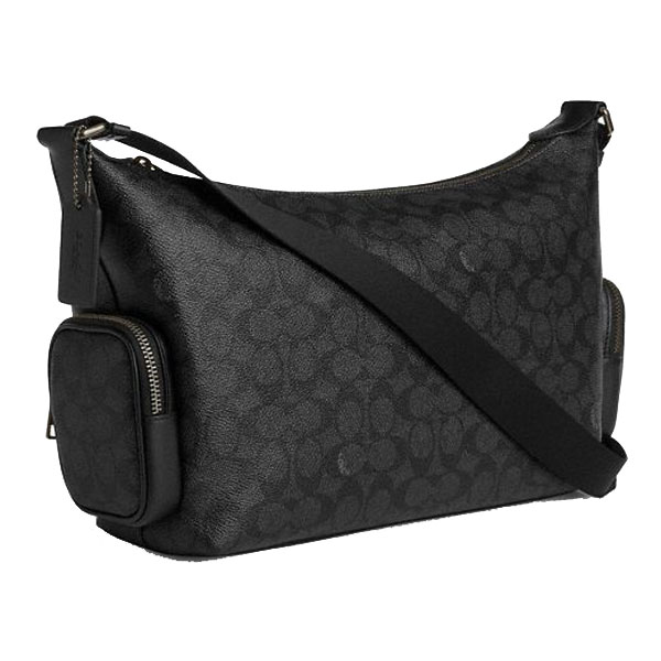 Coach Finn Crossbody Bag With Pockets In Signature Canvas Gunmetal Charcoal Black # CCG18