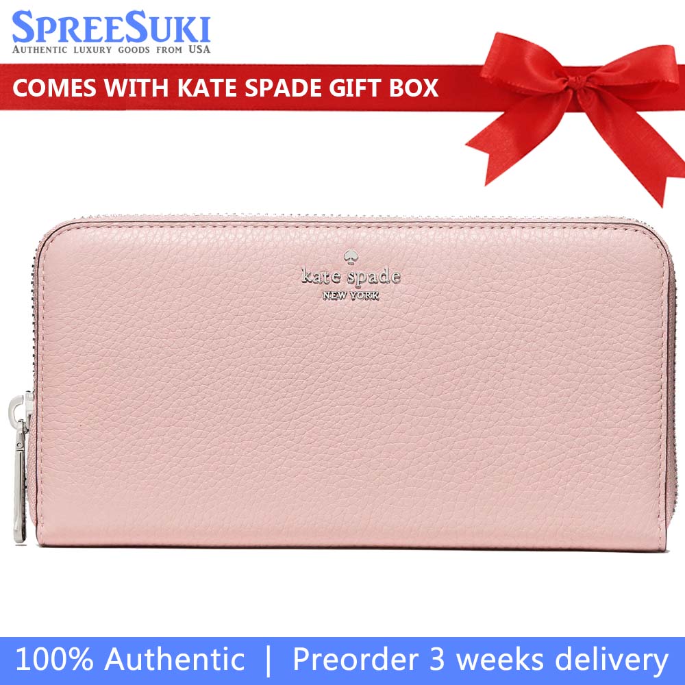 Kate Spade Long Wallet Lena Pebbled Leather Large Continental Wallet Zip Around Tutu Pink # KH786