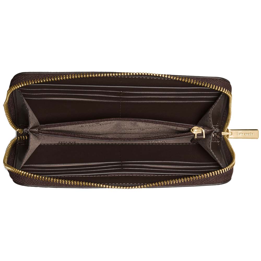 Kate Spade Long Wallet Lena Pebbled Leather Large Continental Wallet Zip Around Hot Fudge # KH786