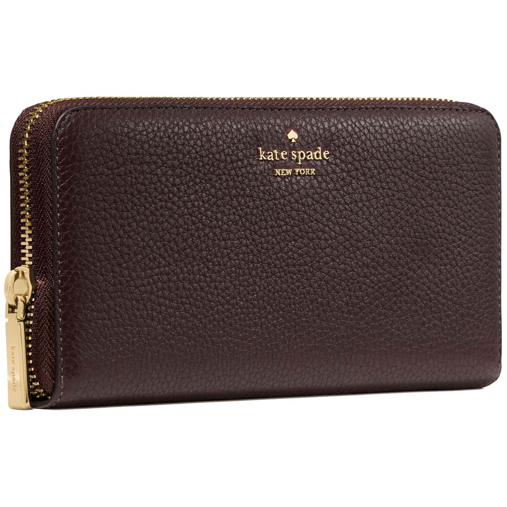 Kate Spade Long Wallet Lena Pebbled Leather Large Continental Wallet Zip Around Hot Fudge # KH786