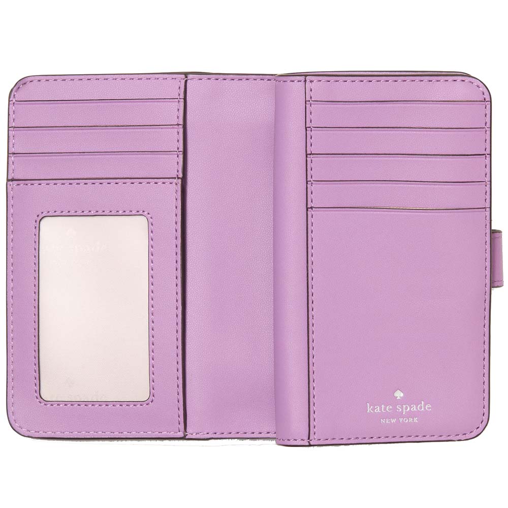 Kate Spade Medium Wallet Lena Pebbled Leather Medium Compact Bifold Wallet Wisteria # KH787