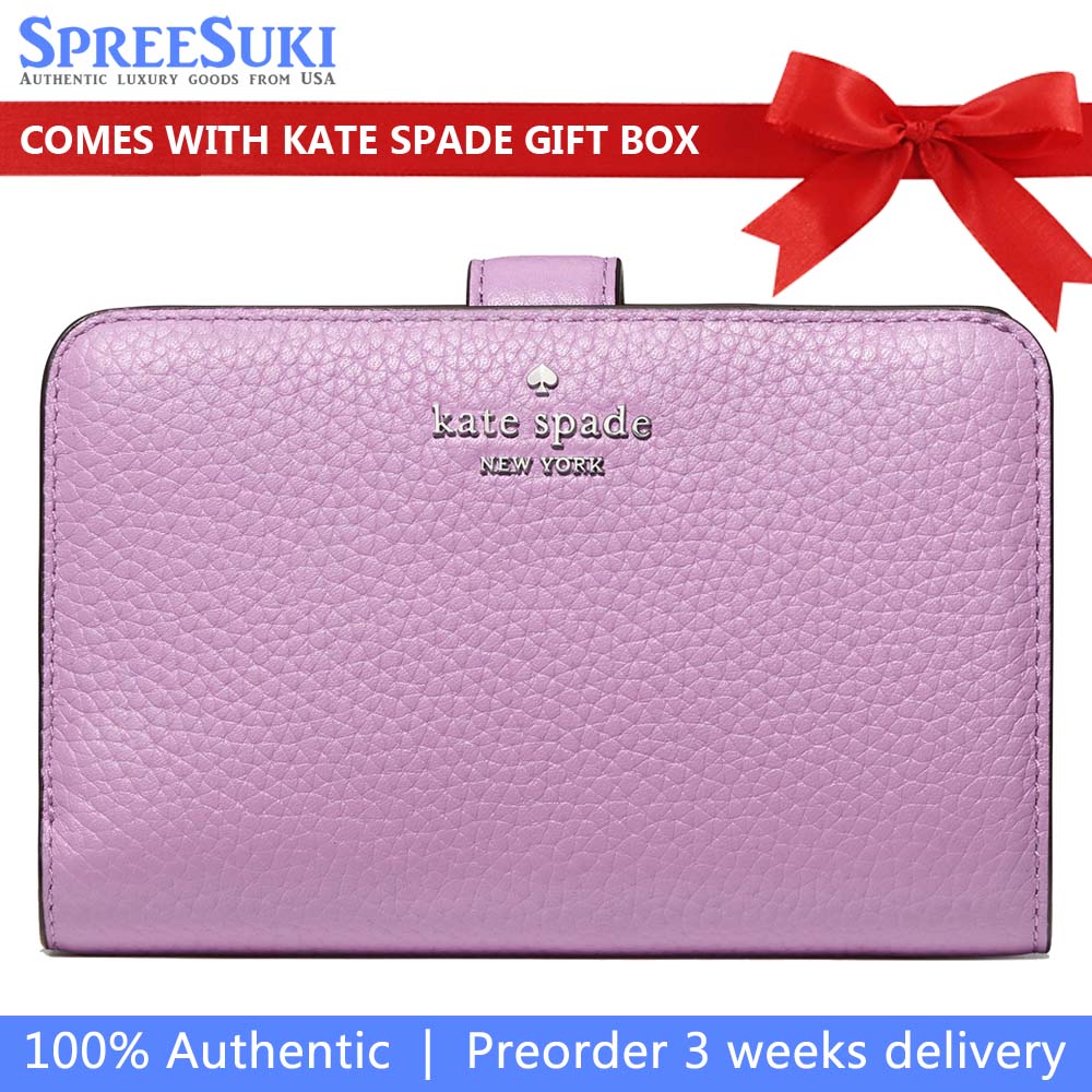 Kate Spade Medium Wallet Lena Pebbled Leather Medium Compact Bifold Wallet Wisteria # KH787