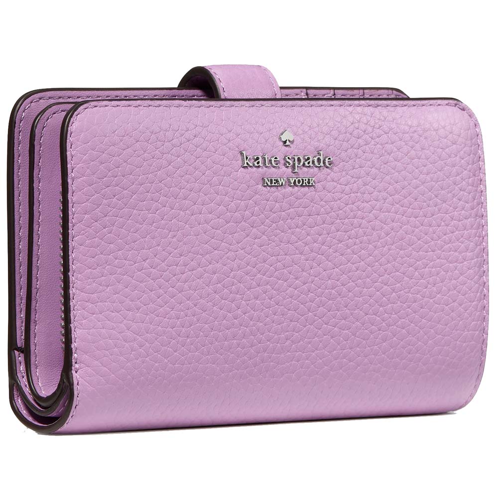 Kate Spade Medium Wallet Lena Pebbled Leather Medium Compact Bifold Wallet Wisteria # KH787