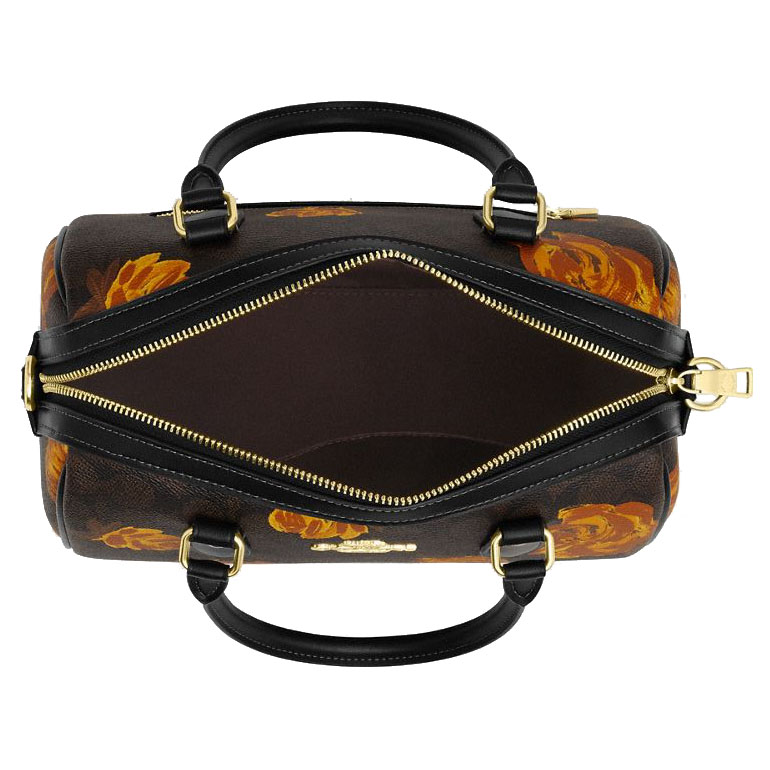 Coach Rowan Satchel Bag In Signature Canvas With Floral Print Walnut Black Multi # CCE30
