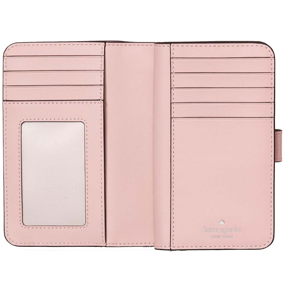 Kate Spade Medium Wallet Lena Pebbled Leather Medium Compact Bifold Wallet Tutu Pink # KH787