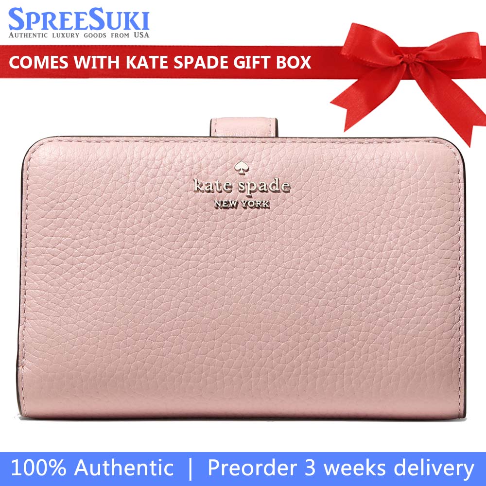 Kate Spade Medium Wallet Lena Pebbled Leather Medium Compact Bifold Wallet Tutu Pink # KH787