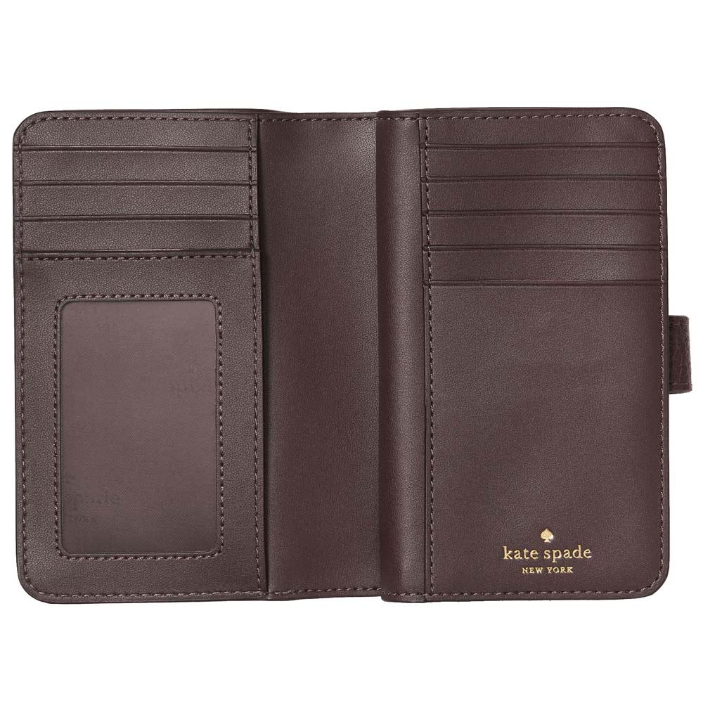 Kate Spade Medium Wallet Lena Pebbled Leather Medium Compact Bifold Wallet Hot Fudge # KH787