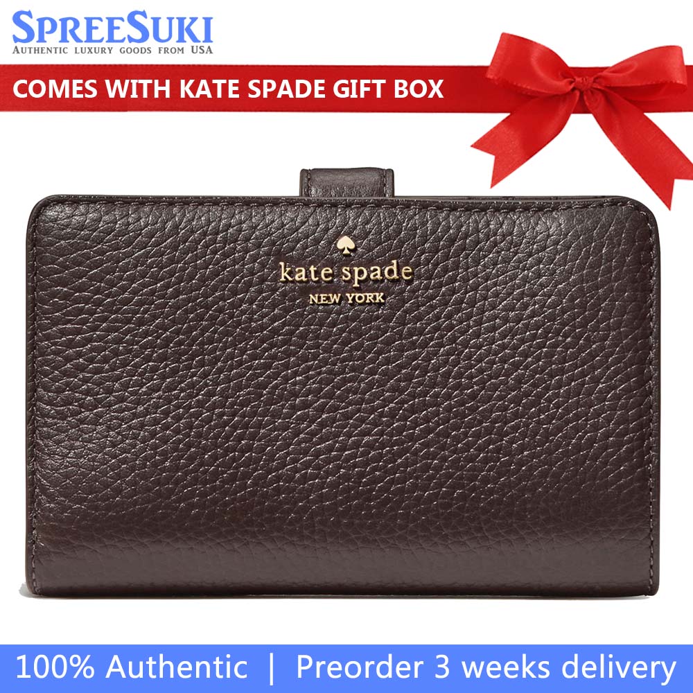 Kate Spade Medium Wallet Lena Pebbled Leather Medium Compact Bifold Wallet Hot Fudge # KH787