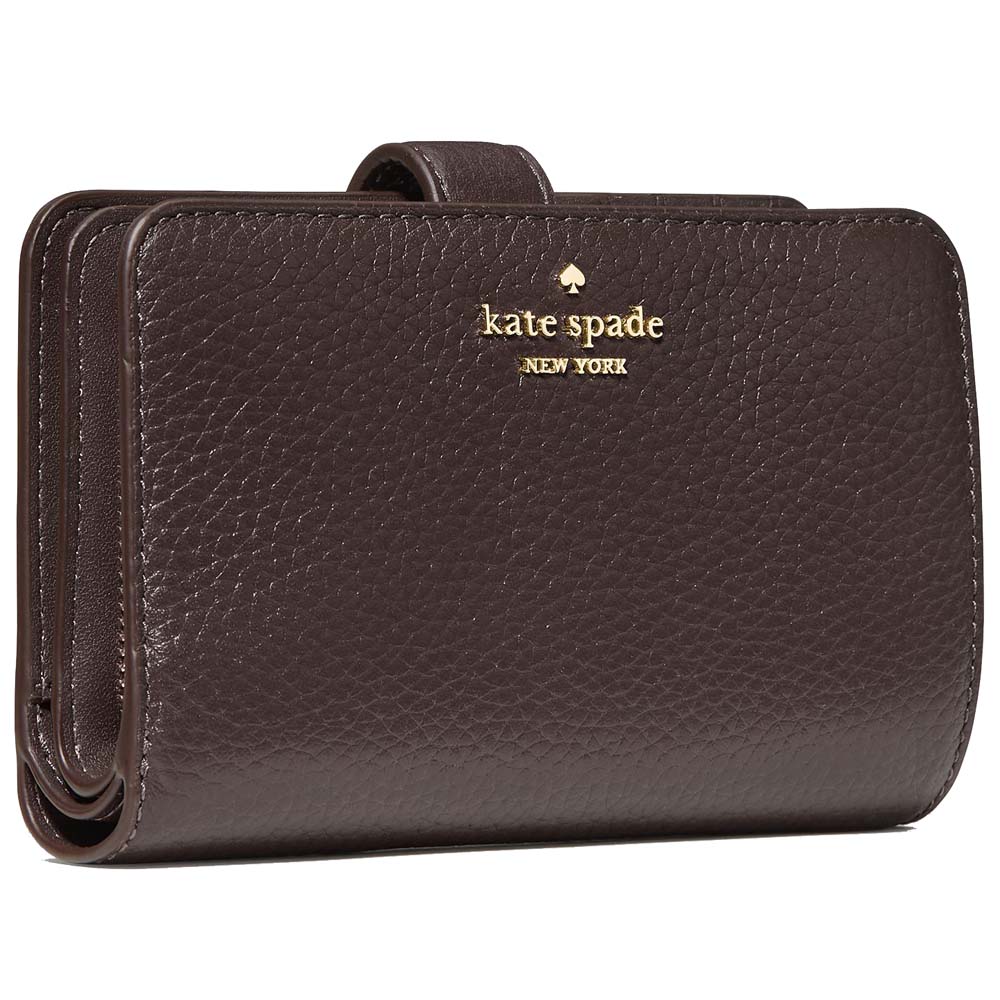 Kate Spade Medium Wallet Lena Pebbled Leather Medium Compact Bifold Wallet Hot Fudge # KH787
