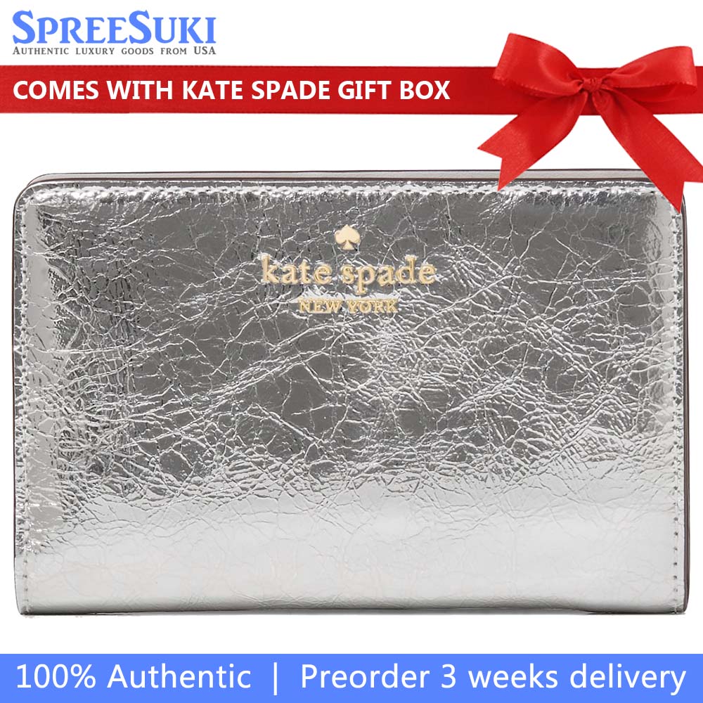 Kate Spade Madison Metallic Medium Bifold Wallet Silver # KN221