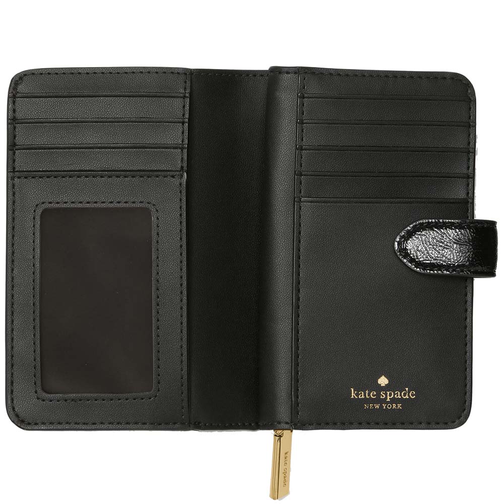 Kate Spade Bridget Crinkle Patent Medium Compact Bifold Wallet Black # KM551