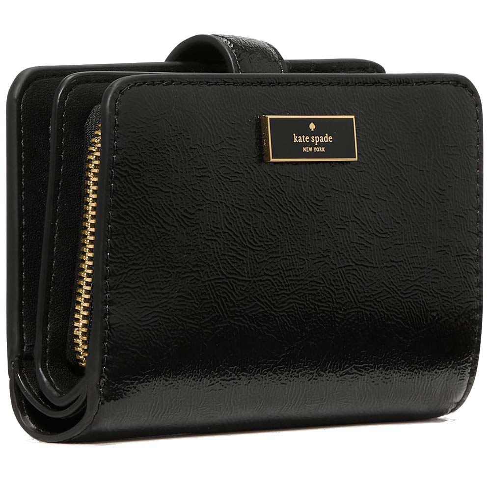 Kate Spade Bridget Crinkle Patent Medium Compact Bifold Wallet Black # KM551
