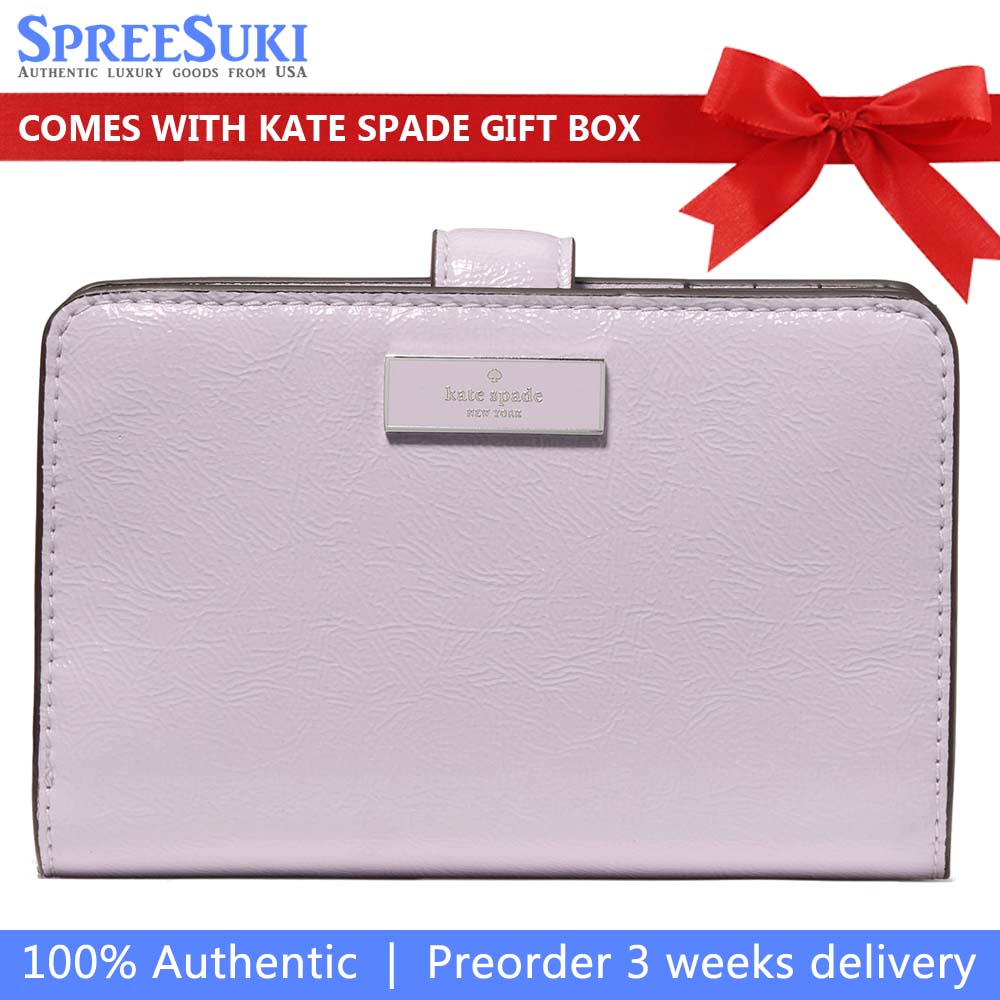 Kate Spade Bridget Crinkle Patent Medium Compact Bifold Wallet Lilac Moonlight # KM551