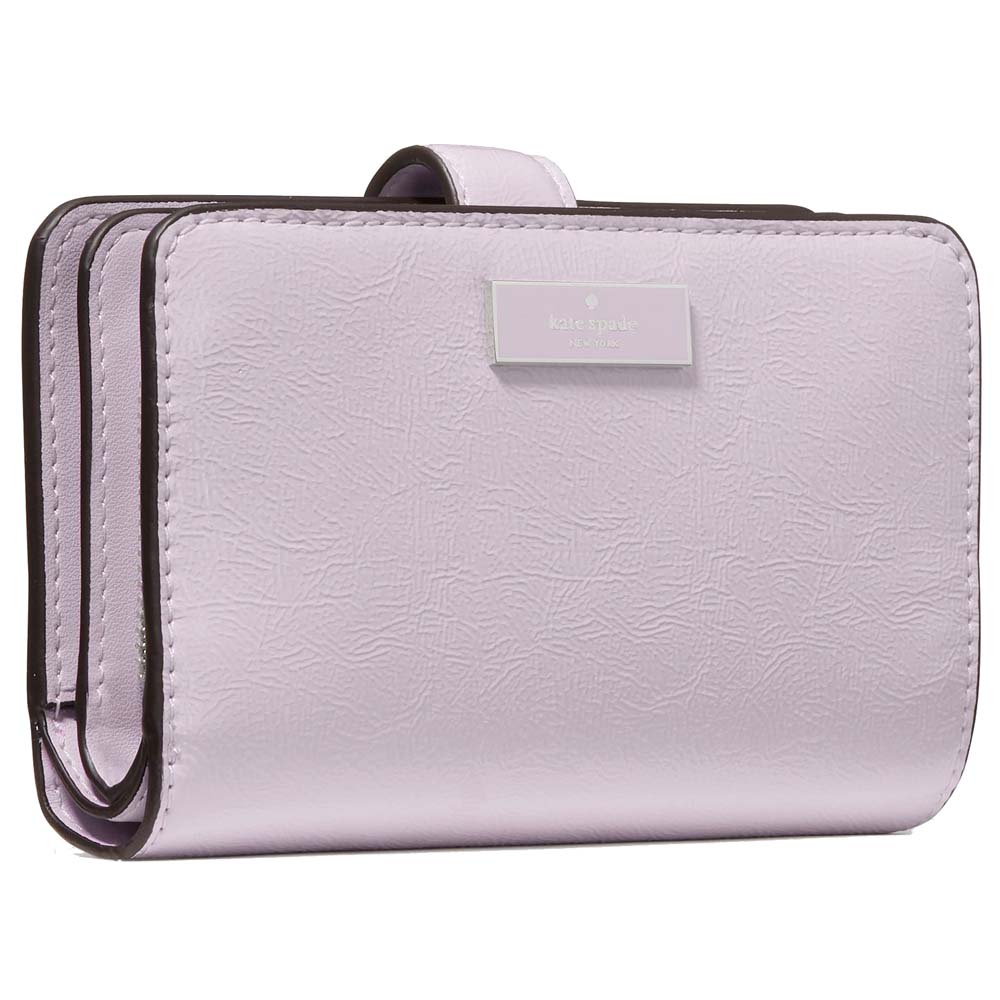 Kate Spade Bridget Crinkle Patent Medium Compact Bifold Wallet Lilac Moonlight # KM551