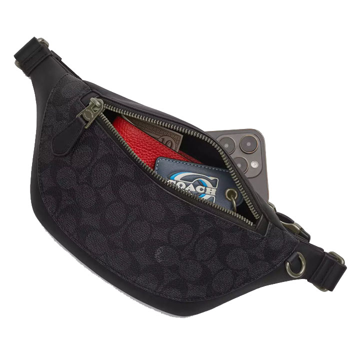 Coach Warren Mini Belt Bag In Signature Jacquard Black Copper Black # CT871