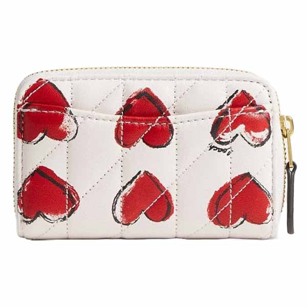 Coach Essential Small Zip Around Card Case With Quilting And Heart Print Chalk Multi # CBR71
