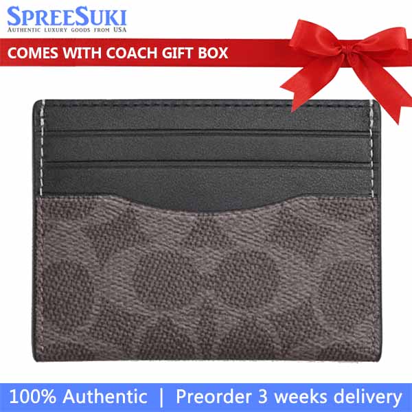 Coach Slim Id Card Case In Signature Canvas Grey Charcoal # CW366
