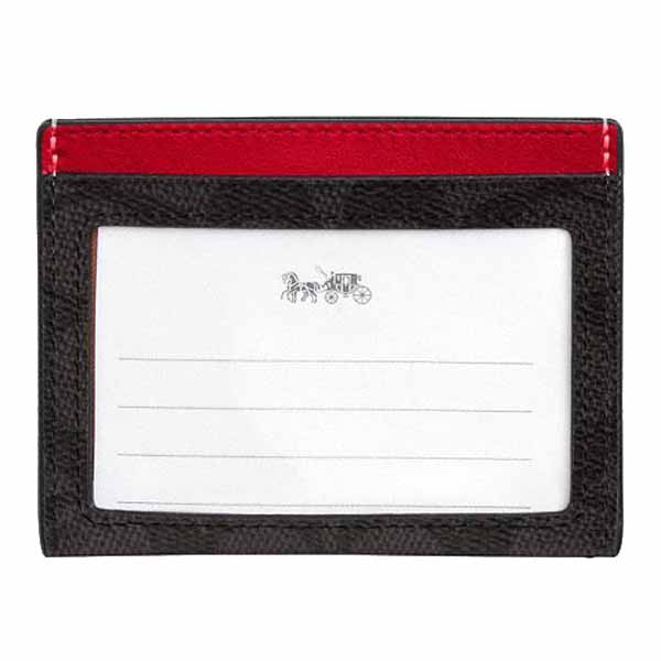 Coach Slim Id Card Case In Signature Canvas Walnut  Bold Red # CW366