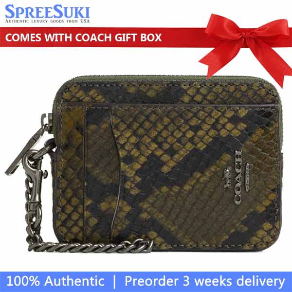 Coach Zip Card Case With Snake Print Gunmetal Olive Multi # CCO20
