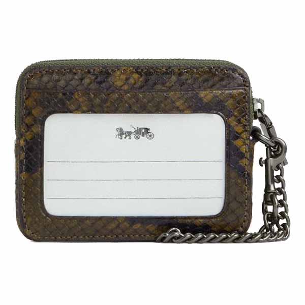 Coach Zip Card Case With Snake Print Gunmetal Olive Multi # CCO20