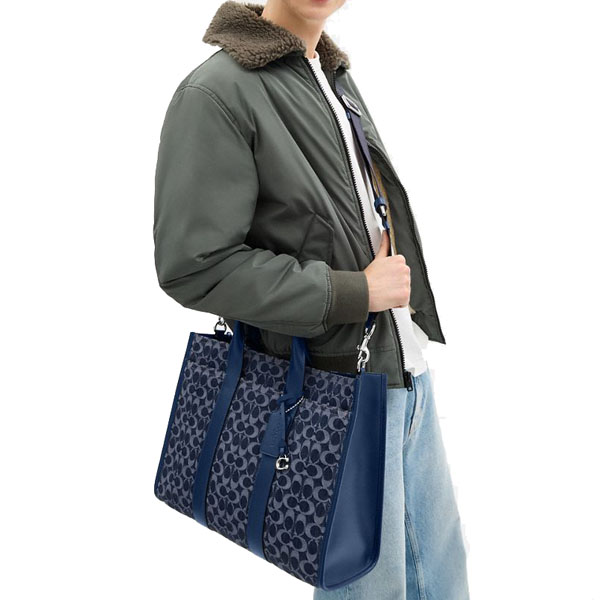 Coach Wesley Tote In Signature Denim Deep Blue # CAS25