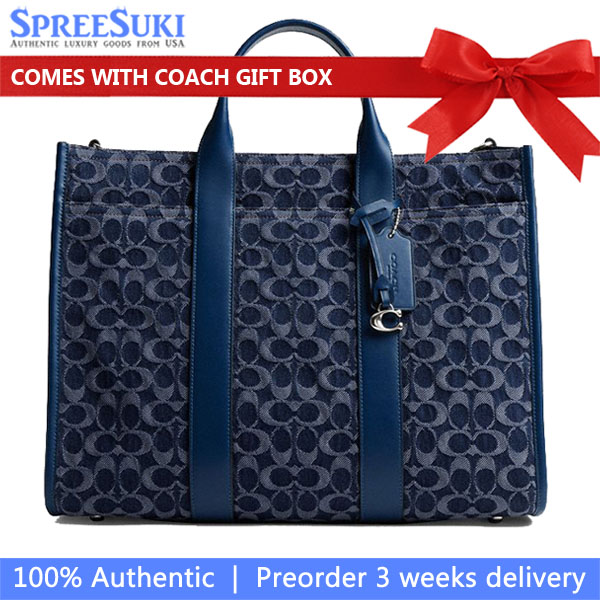 Coach Wesley Tote In Signature Denim Deep Blue # CAS25