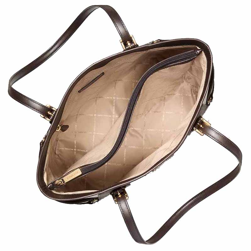 Michael Kors Voyager Large Color-Block Metallic Signature Logo Tote Bag Brown Dark Brown # 35F5GV6T7V