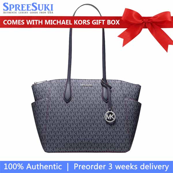 Michael Kors Marilyn Medium Signature Logo Tote Bag Admiral Blue # 35F5S6AT2B