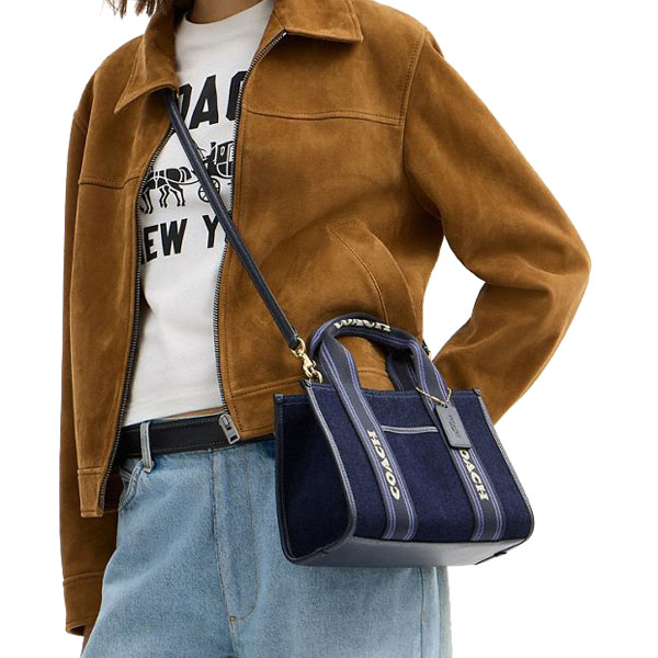 Coach Smith Tote Bag 24 In Regenerative Cotton Dark Denim Multi # CCL67