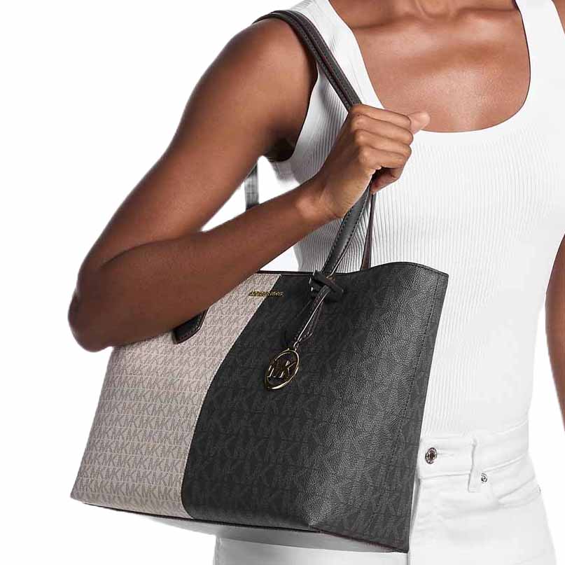 Michael Kors Sheila Large Two-Tone Signature Logo Tote Bag Black Combo # 35F5G6HT9B