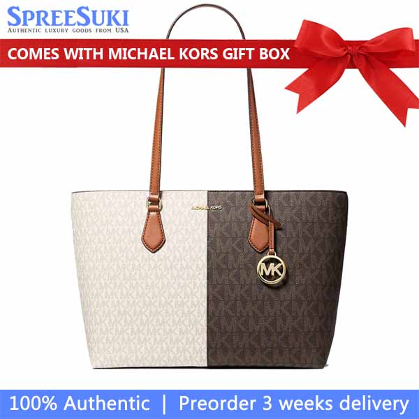 Michael Kors Sheila Large Two-Tone Signature Logo Tote Bag Brown Multi Dark Brown # 35F5G6HT9B