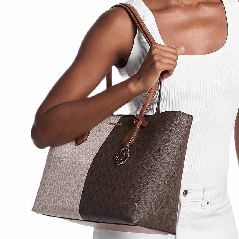 Michael Kors Sheila Large Two-Tone Signature Logo Tote Bag Brown Multi Dark Brown # 35F5G6HT9B