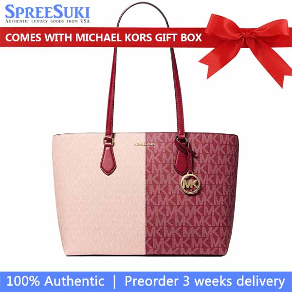 Michael Kors Sheila Large Two-Tone Signature Logo Tote Bag Cherry Multi Red # 35F5G6HT9B