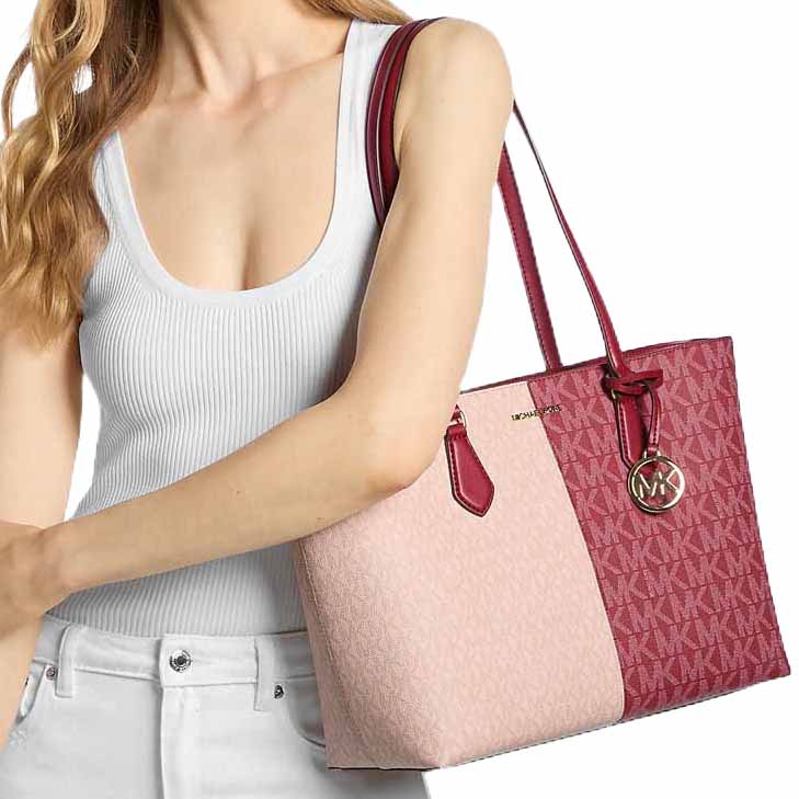 Michael Kors Sheila Large Two-Tone Signature Logo Tote Bag Cherry Multi Red # 35F5G6HT9B