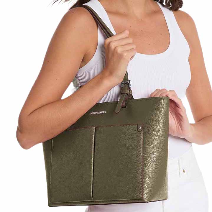 Michael Kors Jet Set Medium Pocket Tote Bag Olive Dark Green # 35H3STVT6B