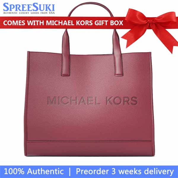 Michael Kors Cooper Logo Embossed Pebbled Leather Tote Bag Cherry Red # 37S5MCOT4L