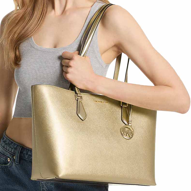 Michael Kors Sheila Large Metallic Tote Bag Pale Gold # 35S4G6HT9O