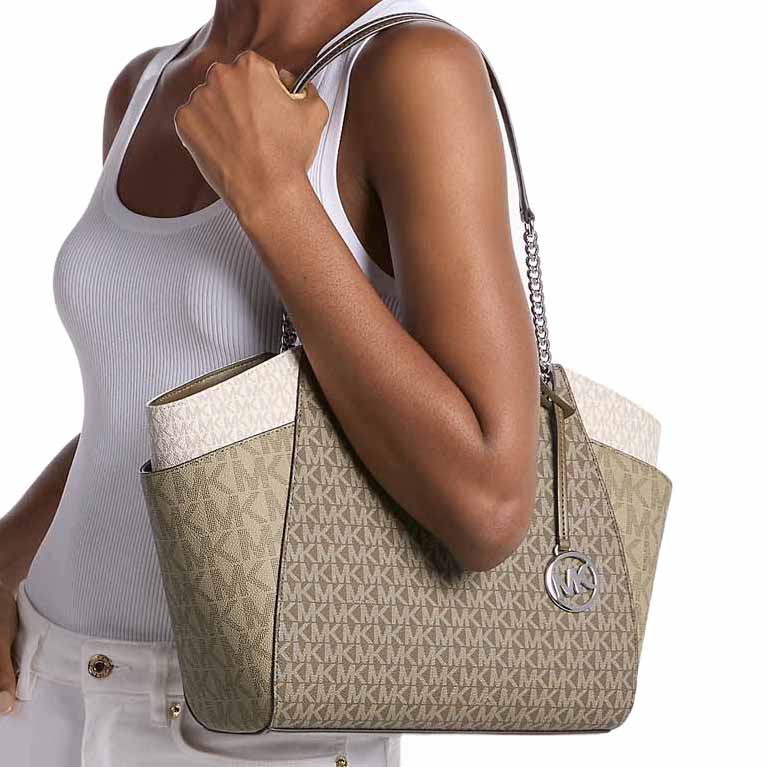 Michael Kors Jet Set Large Color-Block Signature Logo Shoulder Bag Olive Combo Dark Green # 35S5STVE3B